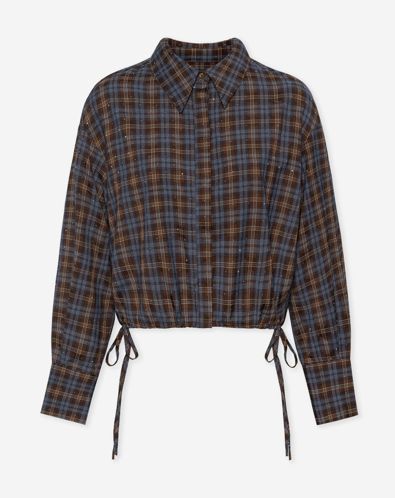 MAEVA RHINE STONE  BLOUSE BLUE CHECK