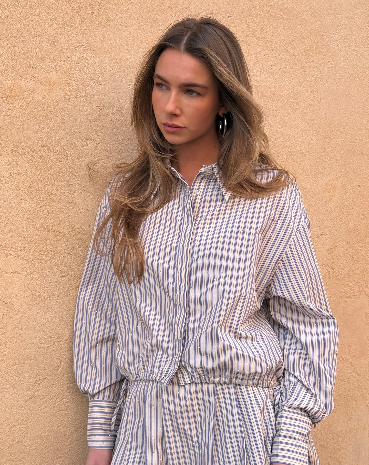 MAEVA RHINESTONE BLOUSE BLAUW STRIPE