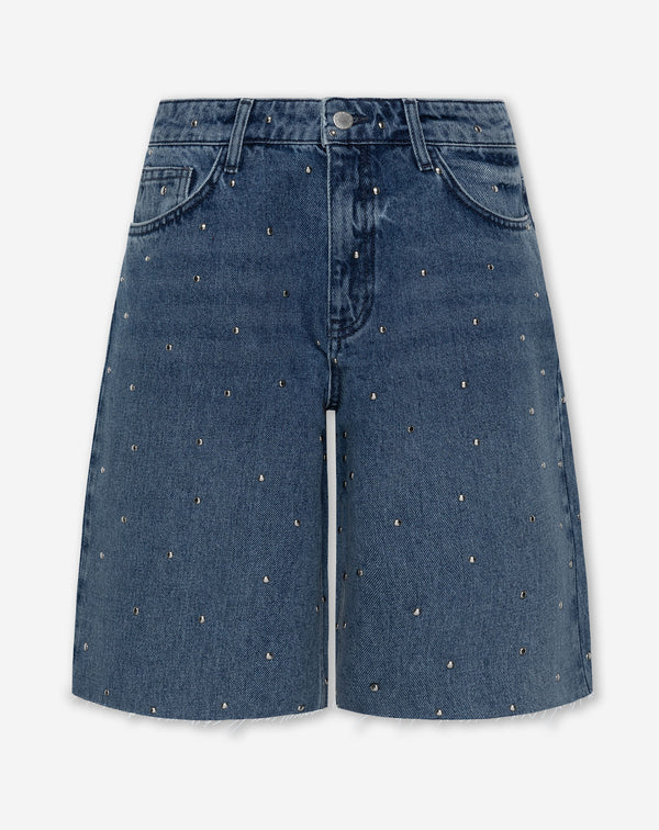 ALLOVER STUD DENIM JORT BLAUW