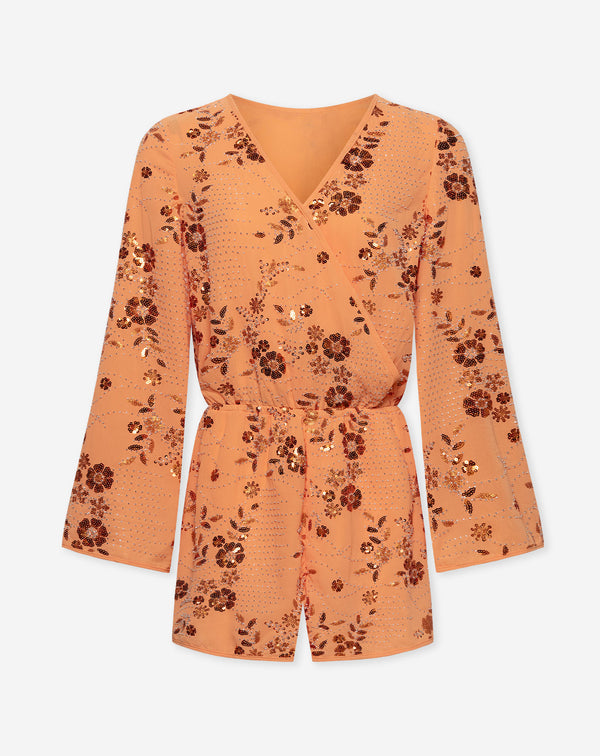 FEM FLOWER SEQUIN PLAYSUIT ORANJE