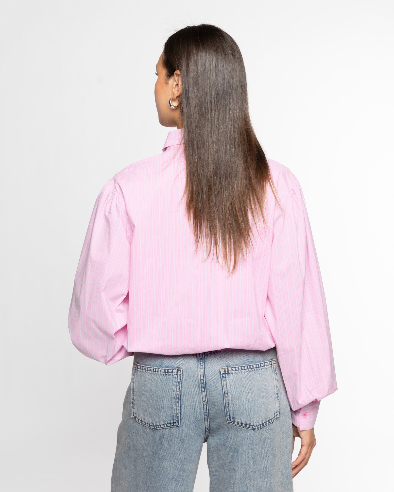 BUBBLE HEM BLOUSE ROZE STRIPE