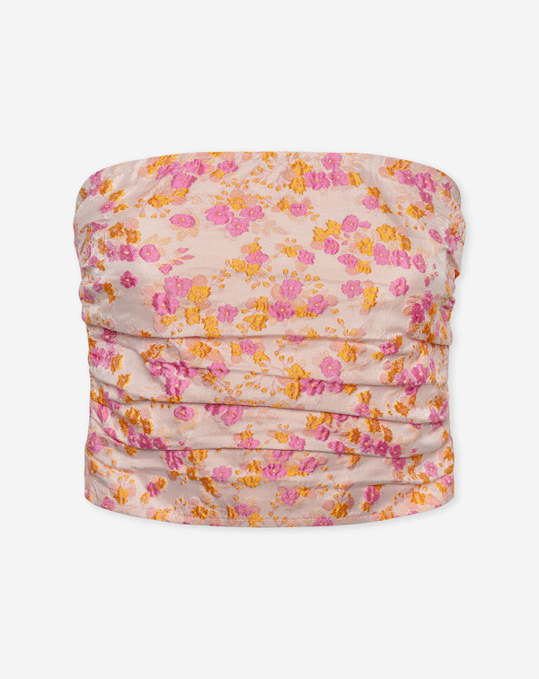 FLOWER JACQUARD BANDEAU TOP ORANJE ROZE
