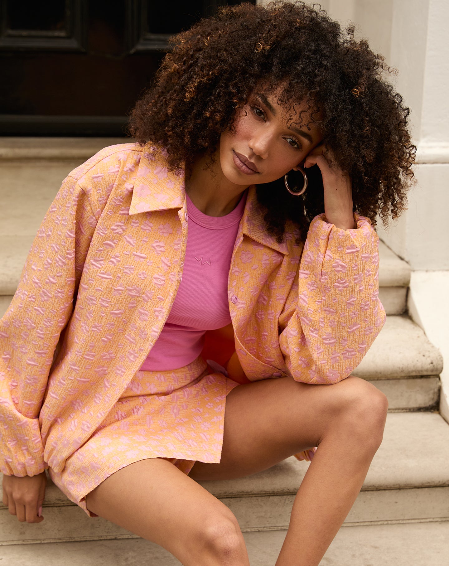 BRYCE FLOWER JACQUARD BOMBER ORANJE ROZE