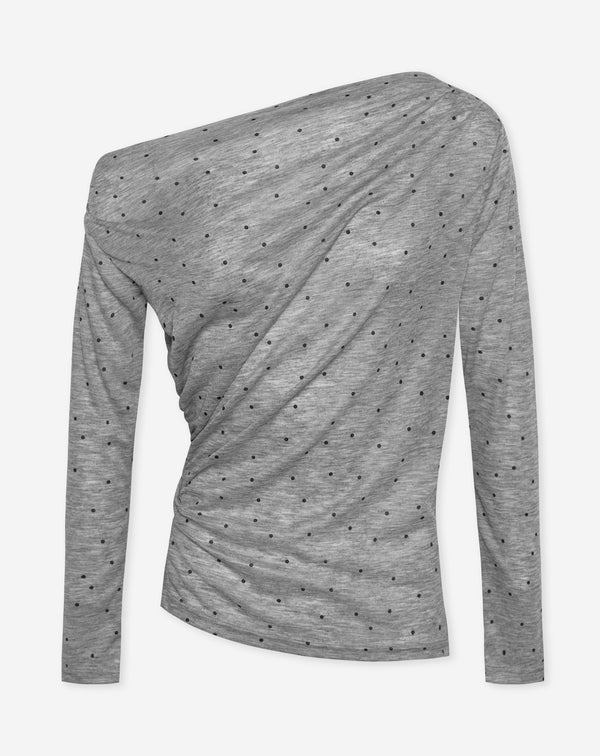 CLEA OFF SHOULDER DOT TOP GRIJS MELANGE