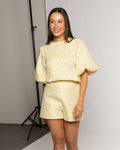BRYCE FLOWER JACQUARD HIGH WAIST SHORTS BUTTER YELLOW