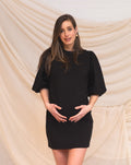 LOA PUFF SLEEVE SWEAT DRESS MATERNITY ZWART