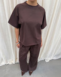 PLEATED WIDE LEG SWEAT PANTS PETITE BROWN