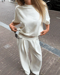 PLEATED WIDE LEG SWEAT PANTS CRÈME