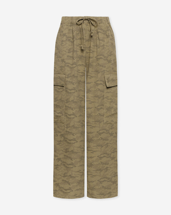GIA WIDE LEG CARGO PANTS ARMY PRINT GROEN
