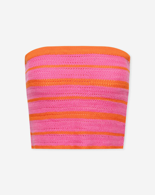 CROCHET STRIPE BANDEAU TOP ROZE ORANJE