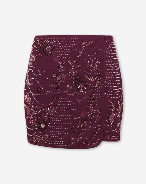 FEM FLOWER SEQUIN SKIRT BURGUNDY