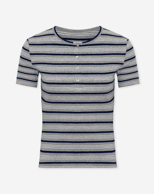 RIBBED HENLEY TOP STRIPE GRIJS MARINEBLAUW