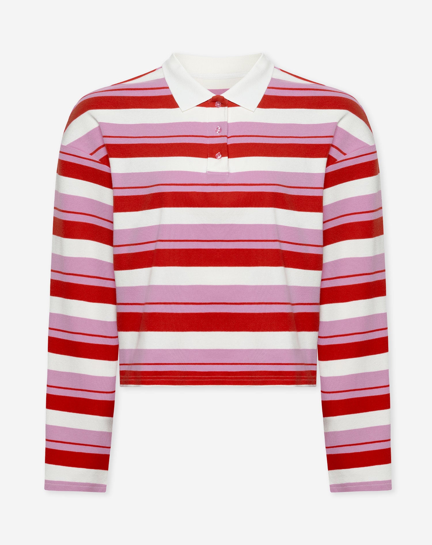 SHAYLEE STRIPED LONG SLEEVE CROPPED POLO ROOD/ROZE