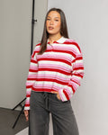 SHAYLEE STRIPED LONG SLEEVE CROPPED POLO ROOD/ROZE