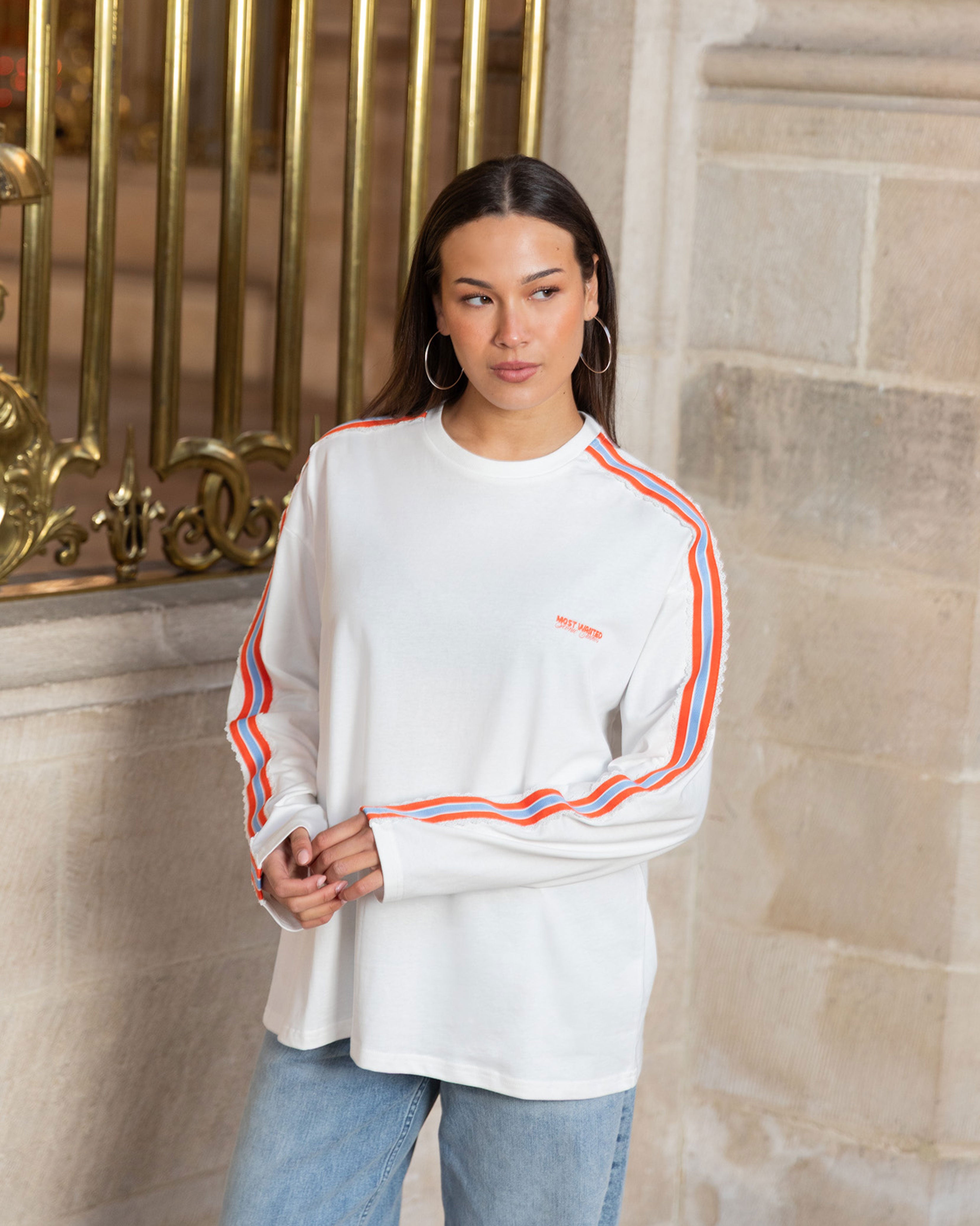 LONG SLEEVE OVERSIZED TAPE TEE OFF WHITE | Most Wanted