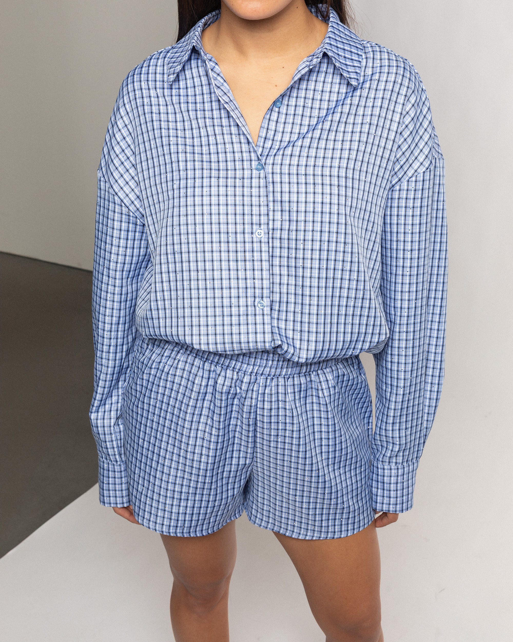 MAVIE OVERSIZED CHECK BLOUSE BLAUW