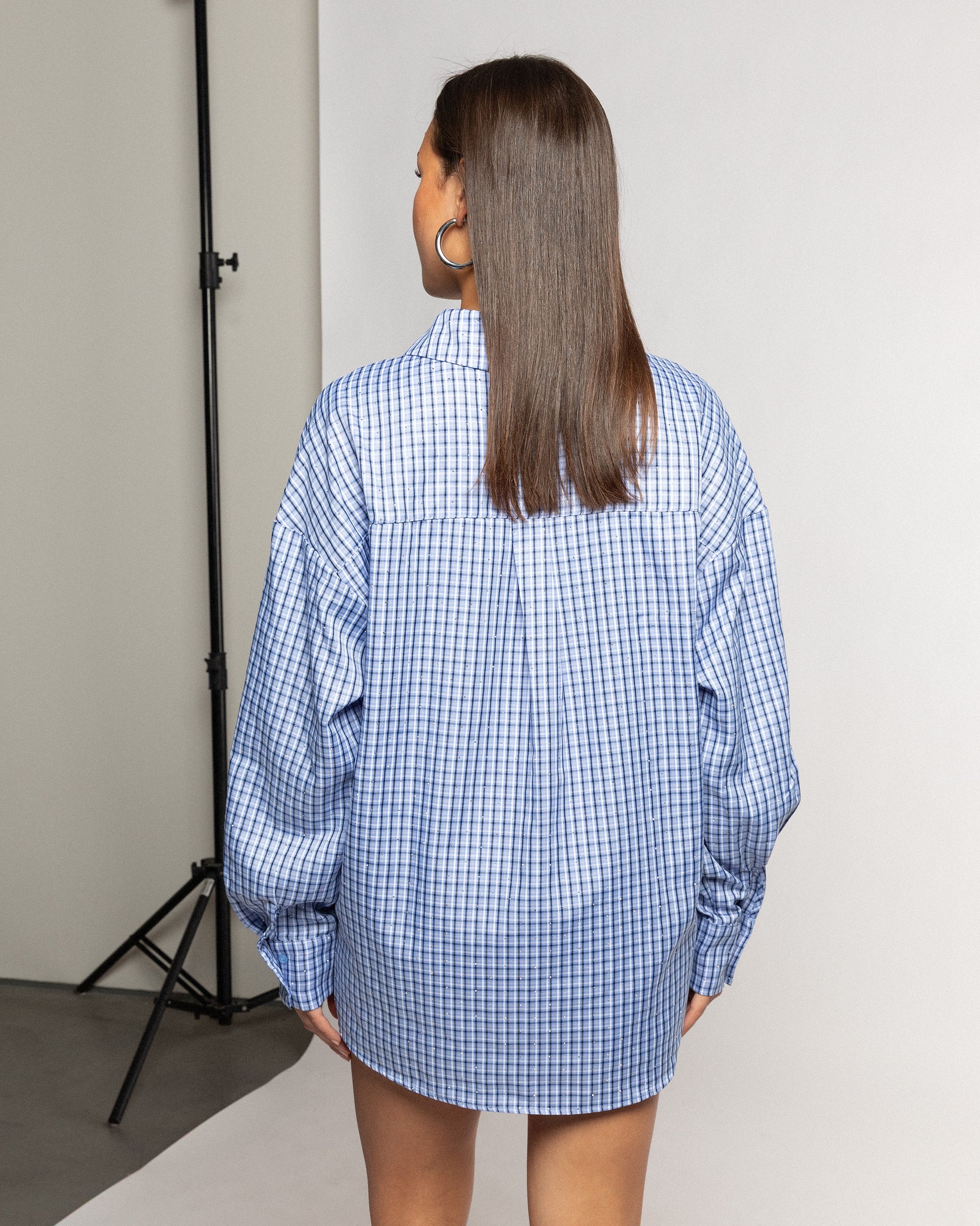 MAVIE OVERSIZED CHECK BLOUSE BLAUW