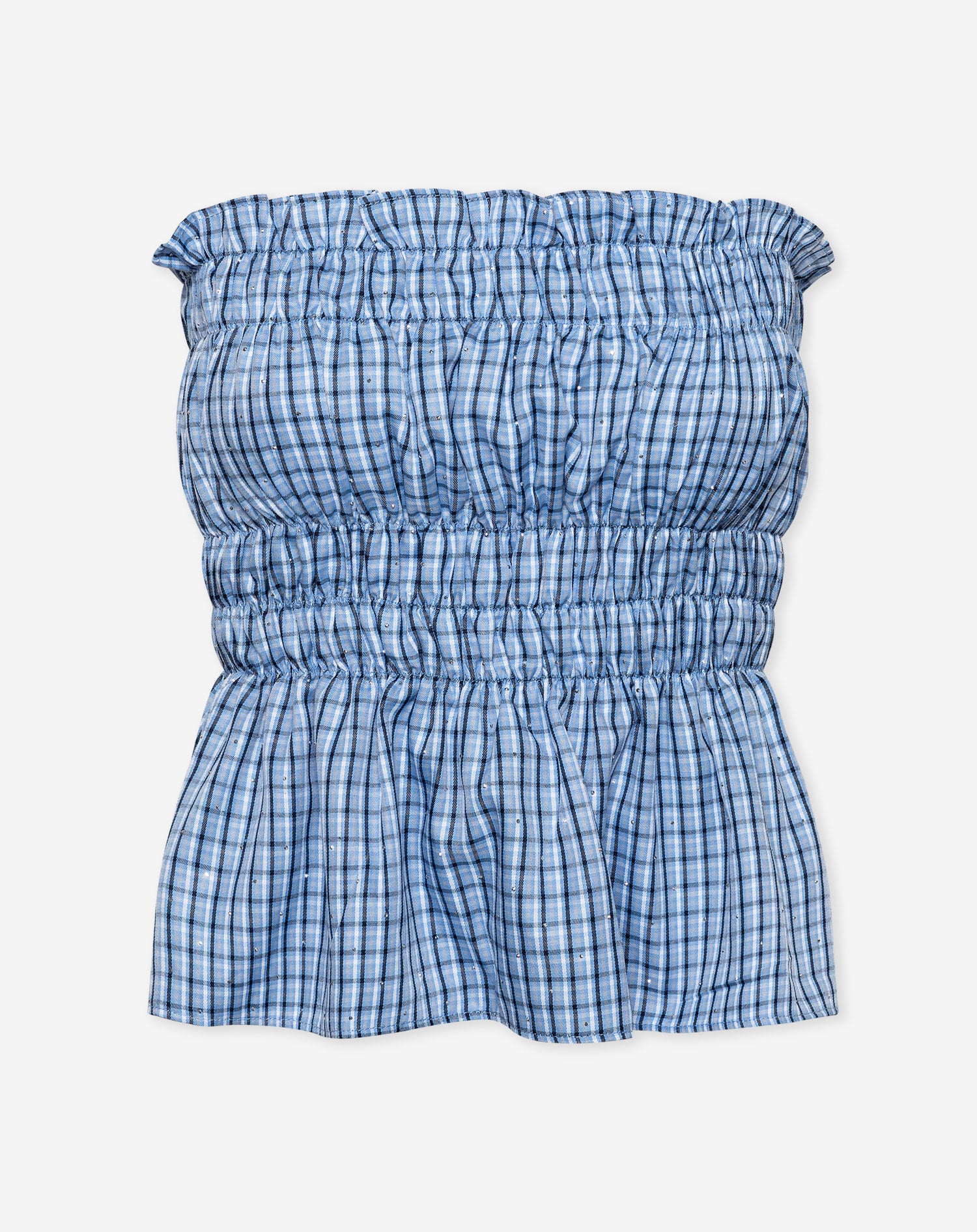 MAVIE CHECK STRAPLESS TOP BLAUW
