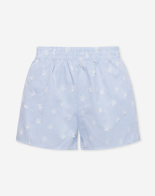 FLOWER EMBELLISHED STRIPE SHORTS BLAUW