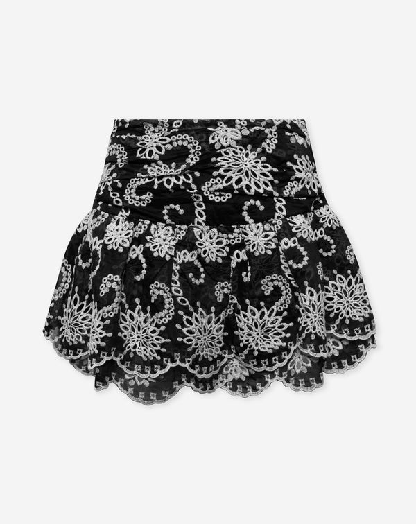 SEPHI EMBROIDERY FRILL SKIRT ZWART