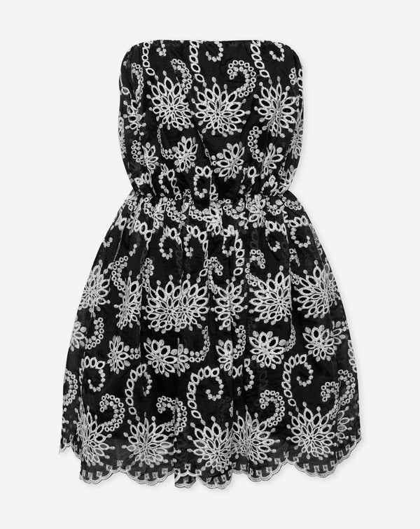 SEPHI EMBROIDERY STRAPLESS DRESS ZWART