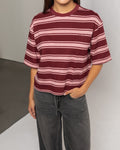 NELINE STRIPED SHORT SLEEVE CROPPED TEE BURGUNDY