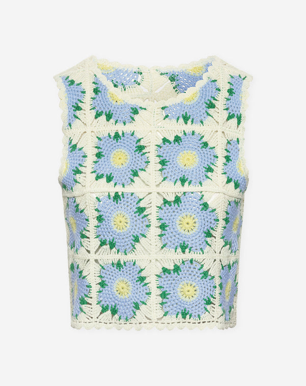 FLOWER CROCHET TOP BLAUW