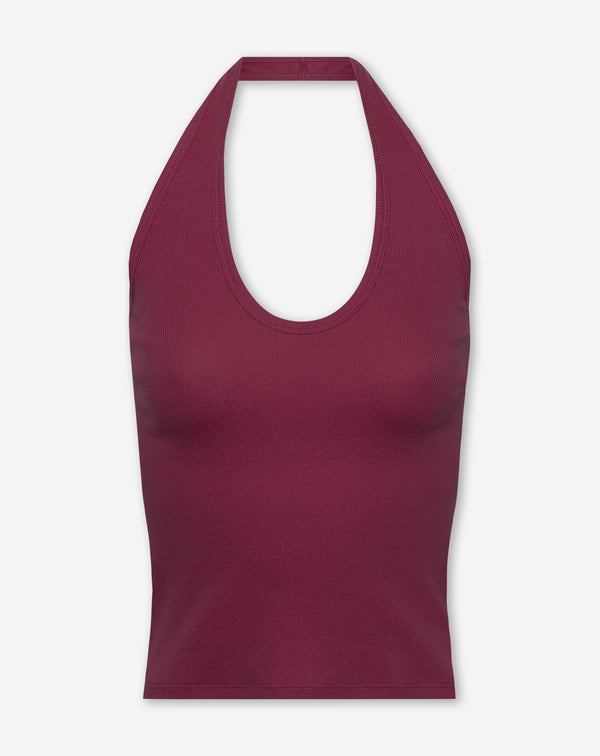 HALTER RIB TOP BURGUNDY