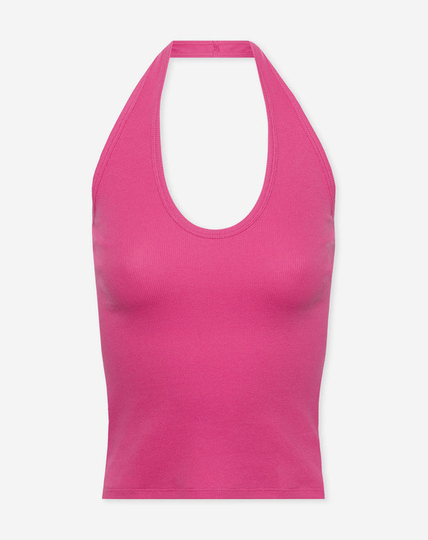 HALTER RIB TOP FUCHSIA