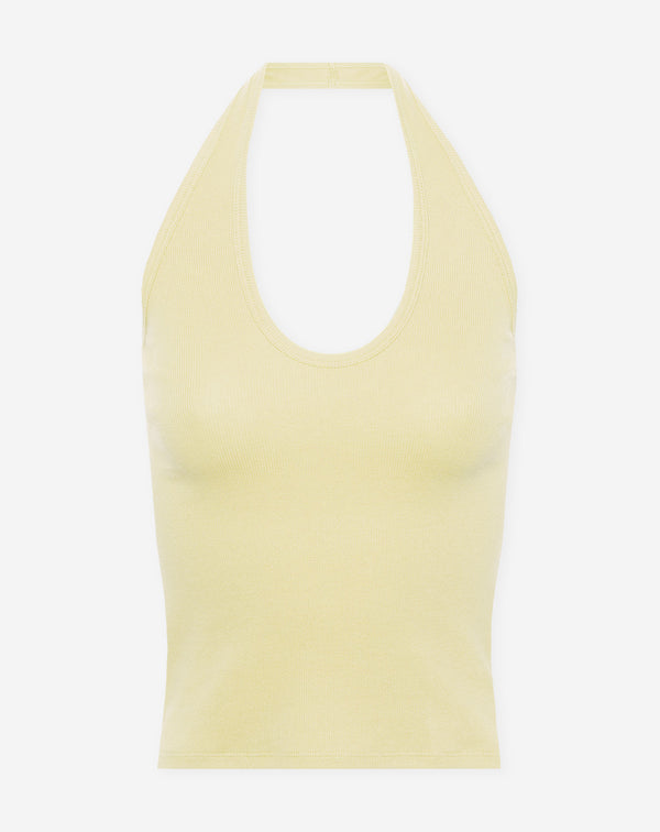 HALTER RIB TOP ZACHT GEEL
