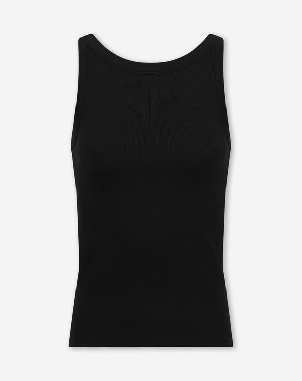 LOW BACK RIB TOP ZWART