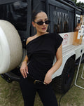 OFF SHOULDER PLEAT TOP ZWART