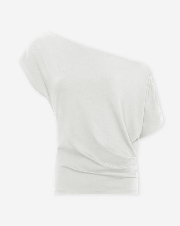 OFF SHOULDER PLEAT TOP CRÈME