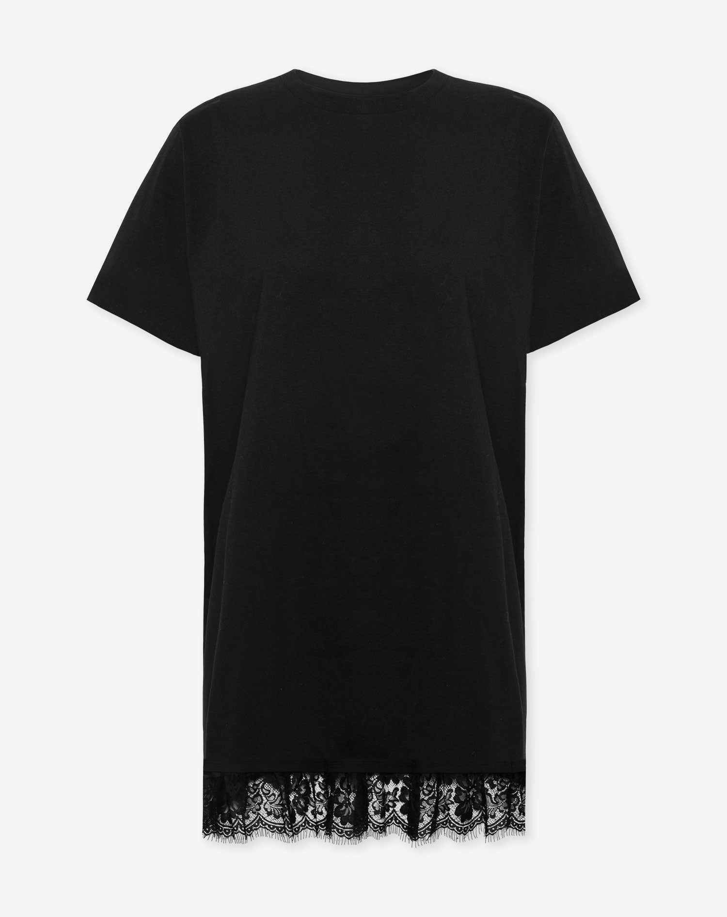 LACE RUFFLE TEE DRESS ZWART