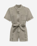 COLORED DENIM BELTED PLAYSUIT OLIJFGROEN