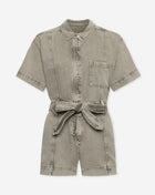 COLORED DENIM BELTED PLAYSUIT OLIJFGROEN