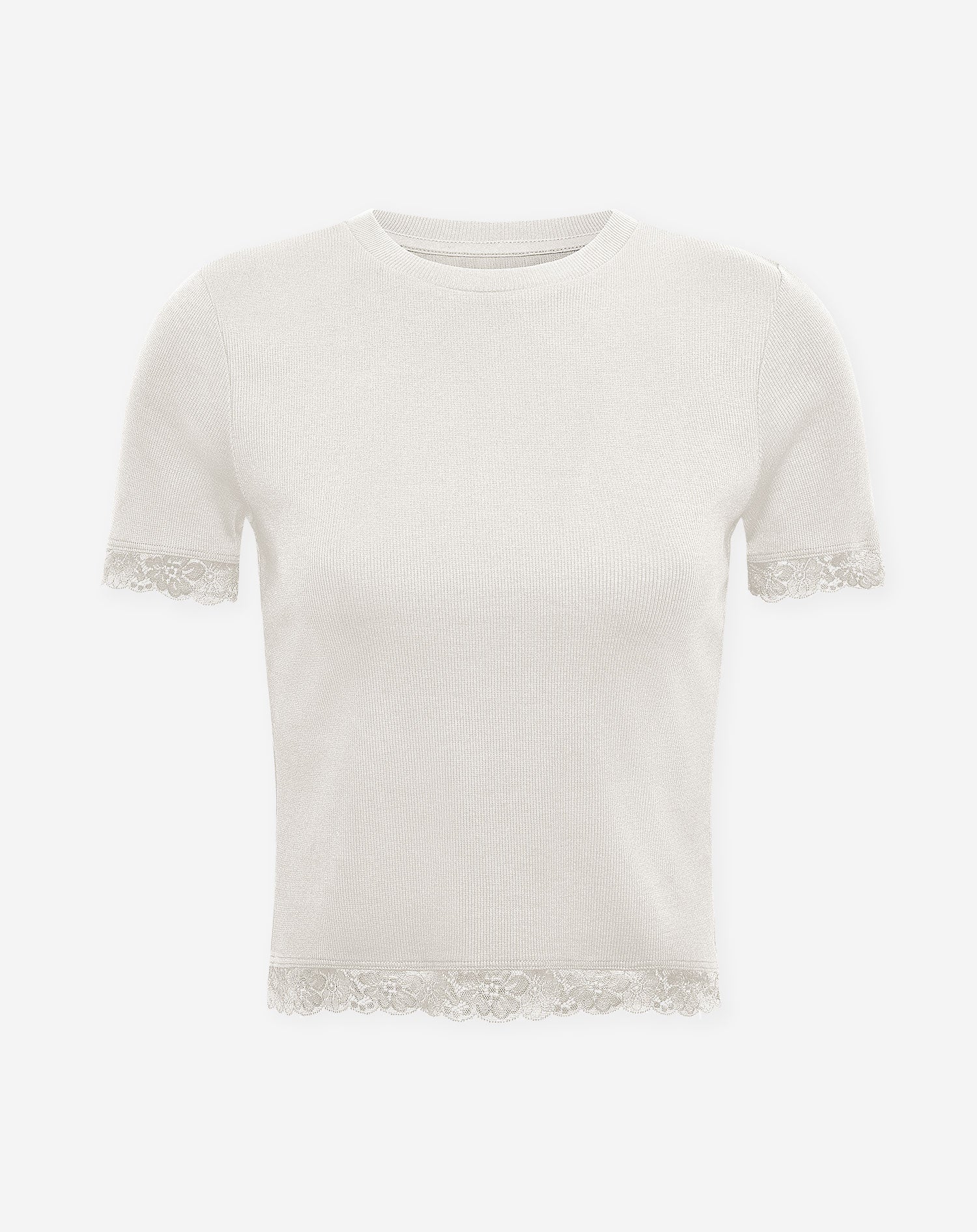 SHORT SLEEVE LACE TAPE RIB TOP CRÈME