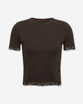 SHORT SLEEVE LACE TAPE RIB TOP DONKERBRUIN