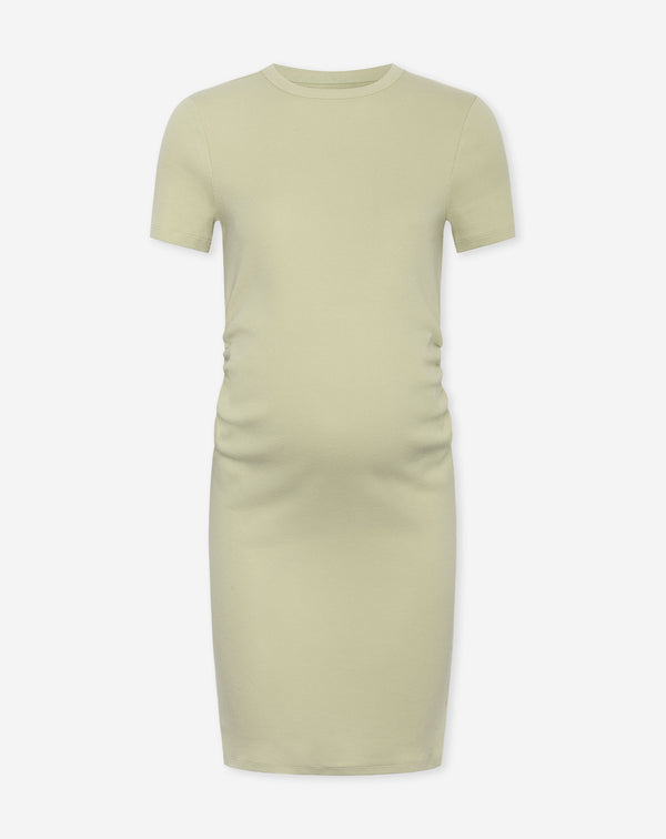 BODYCON SHORT SLEEVE RIB DRESS MATERNITY PISTACHE