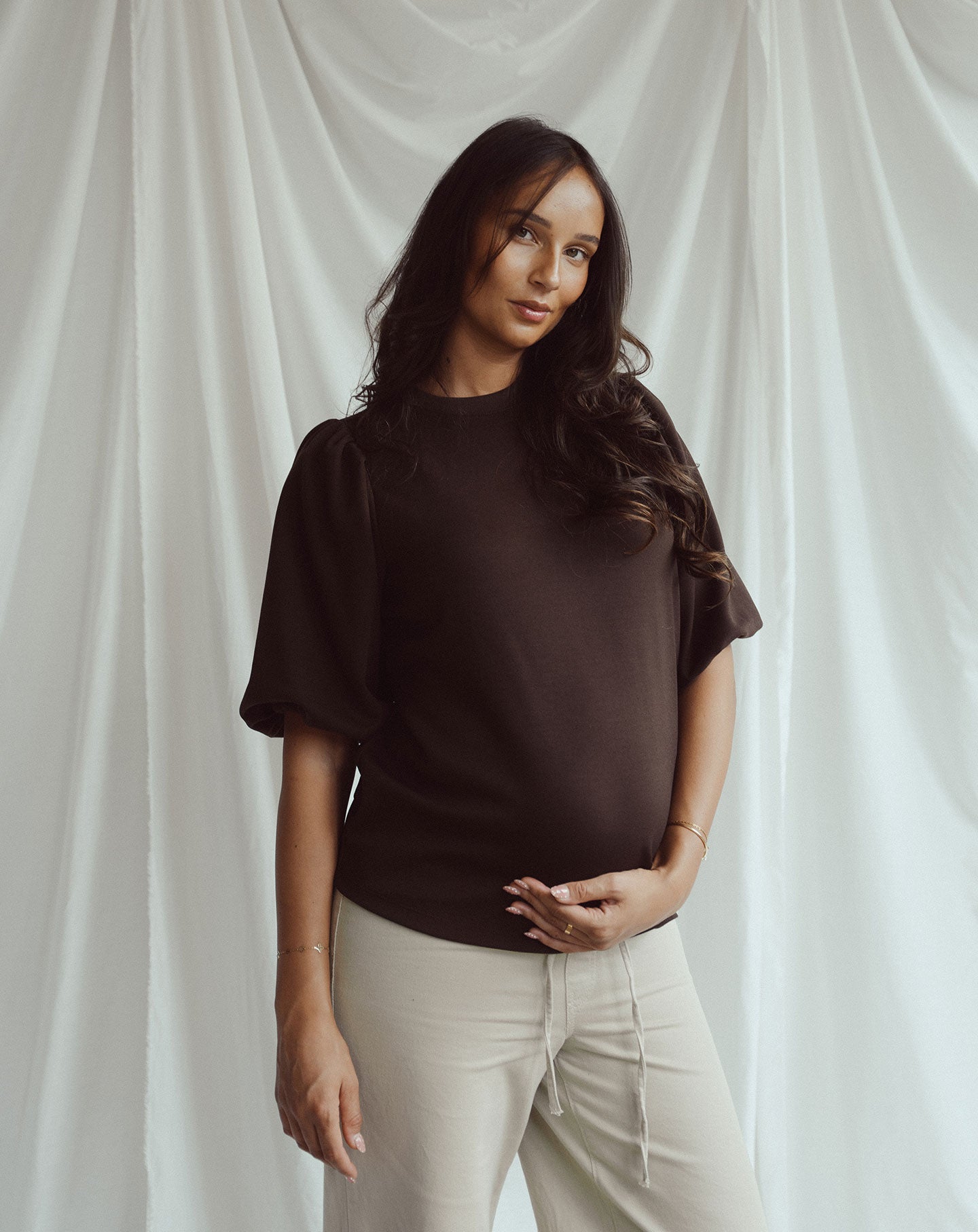 SCUBA SHORT PUFF SLEEVE SWEATER MATERNITY BRUIN