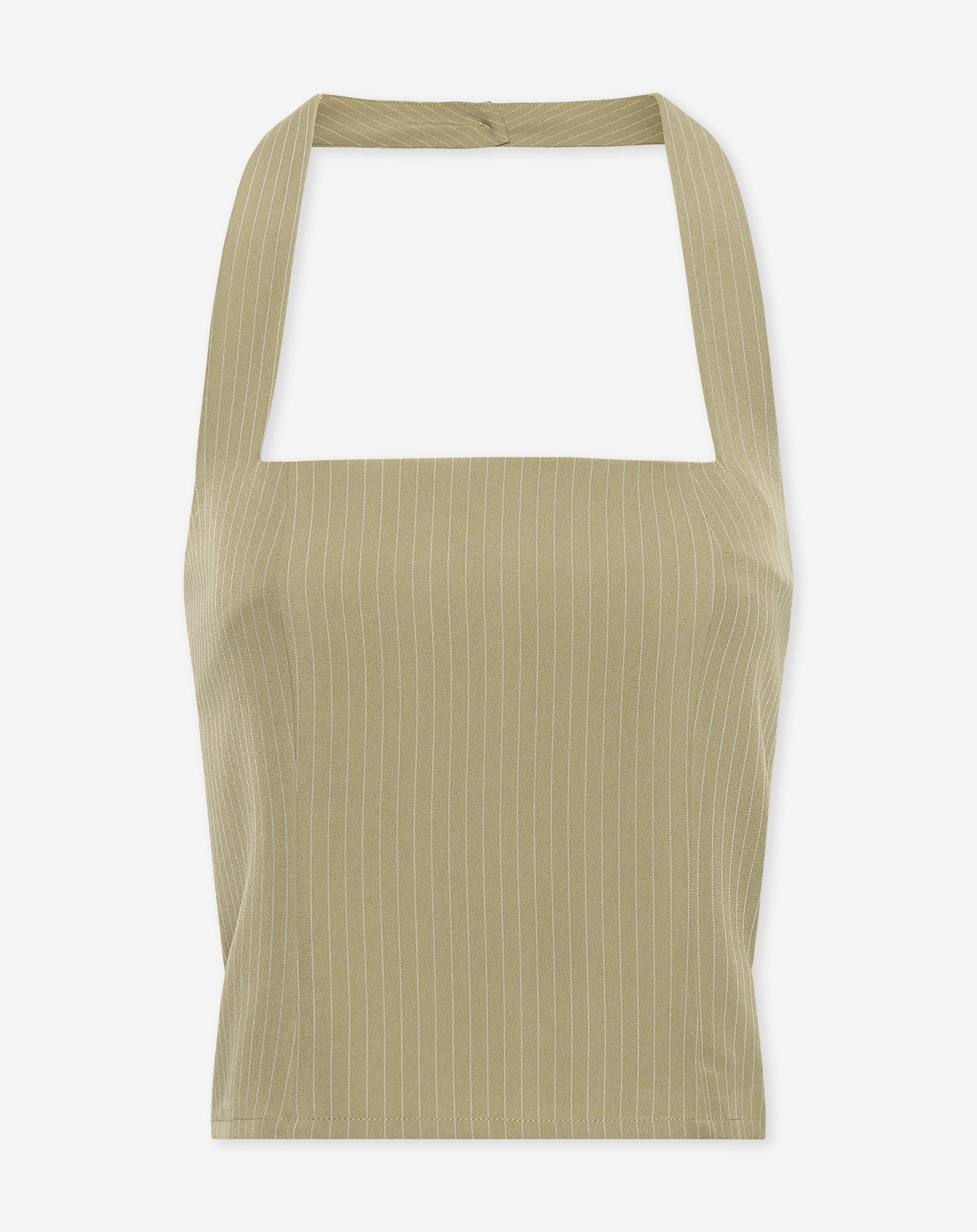 SELLAH HALTER TOP PIN STRIPE OLIJFGROEN
