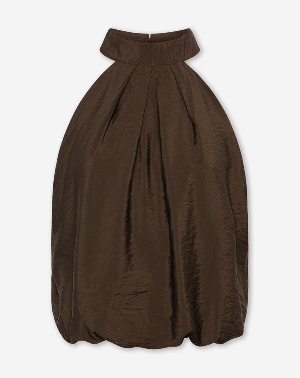 LUX BUBBLE HEM HALTER TOP BRUIN