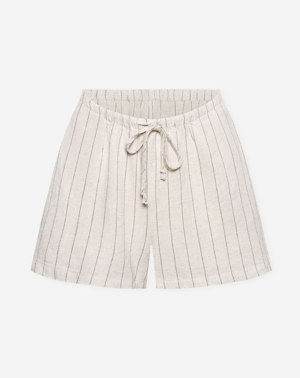 RHODE LINEN PULL ON SHORTS MATERNITY PIN STRIPE BEIGE