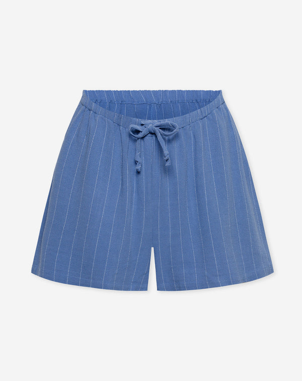 RHODE LINEN PULL ON SHORTS MATERNITY PIN STRIPE BLAUW