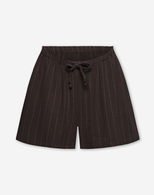 RHODE LINEN PULL ON SHORTS MATERNITY PIN STRIPE BROWN