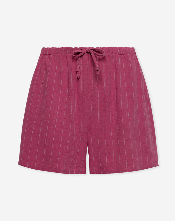 RHODE LINEN PULL ON SHORTS PIN STRIPE CHERRY