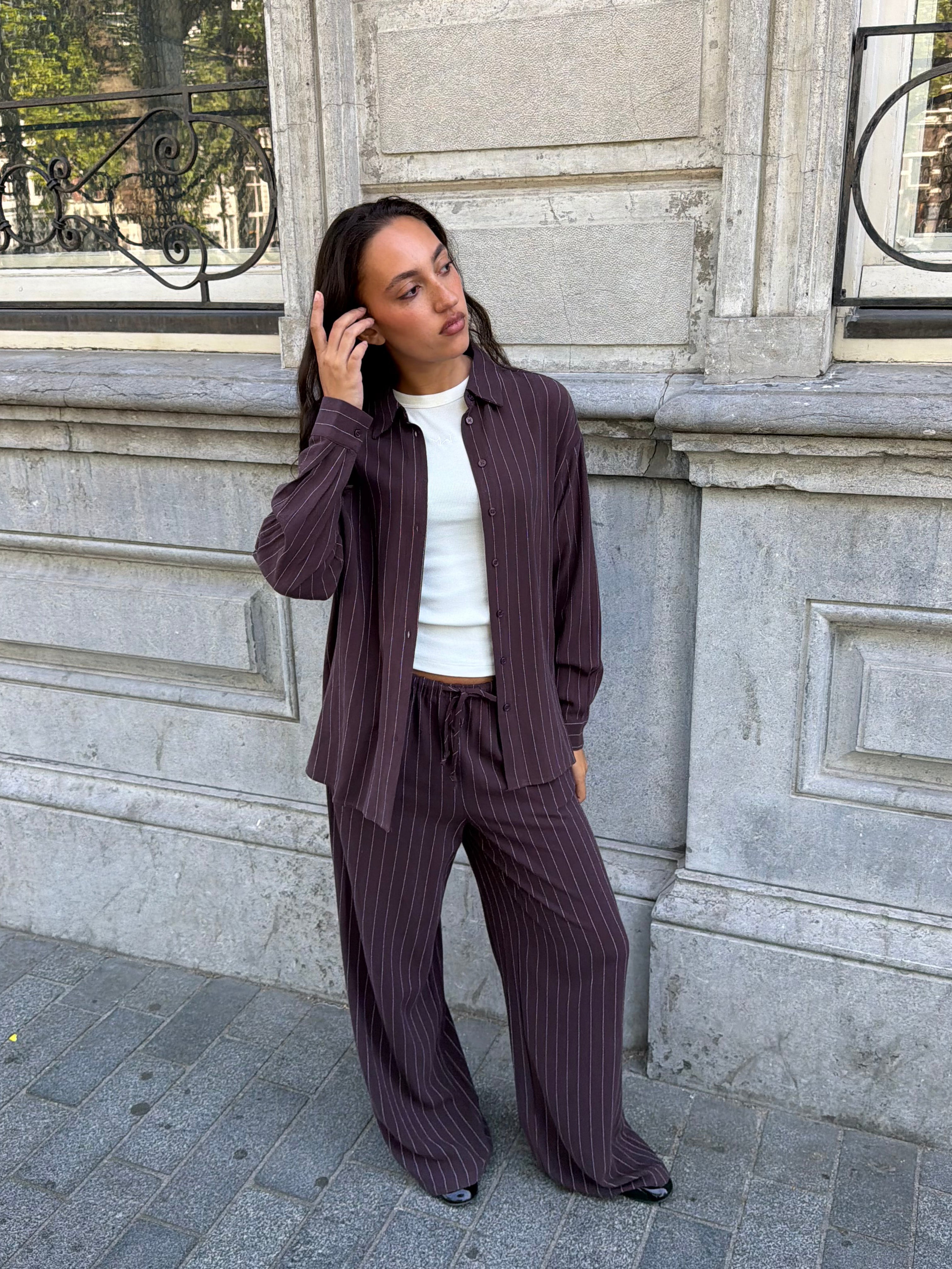 RHODE LINEN PULL ON PANTS PIN STRIPE BRUIN