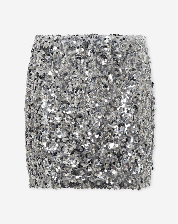 RODIE FLOWER SEQUIN SKIRT ZILVER
