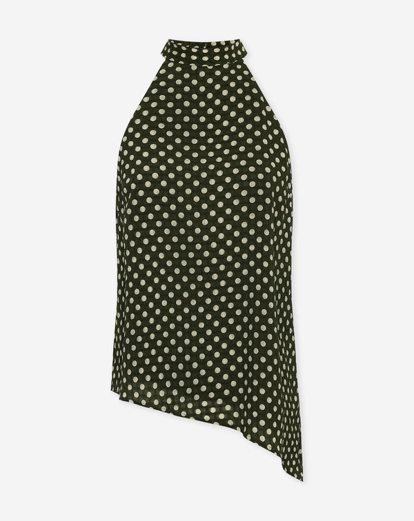 CODY A-SYMMETRIC HALTER TOP DOT LEGERGROEN