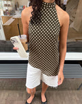 CODY A SYMMETRIC HALTER TOP DOT ARMY GREEN